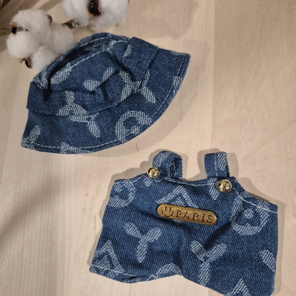 🎊🎊NEW🎊🎊 ADORABLE!! LABUBU Clover Overalls And Hat In LIGHT BLUE DENIM ONLY
